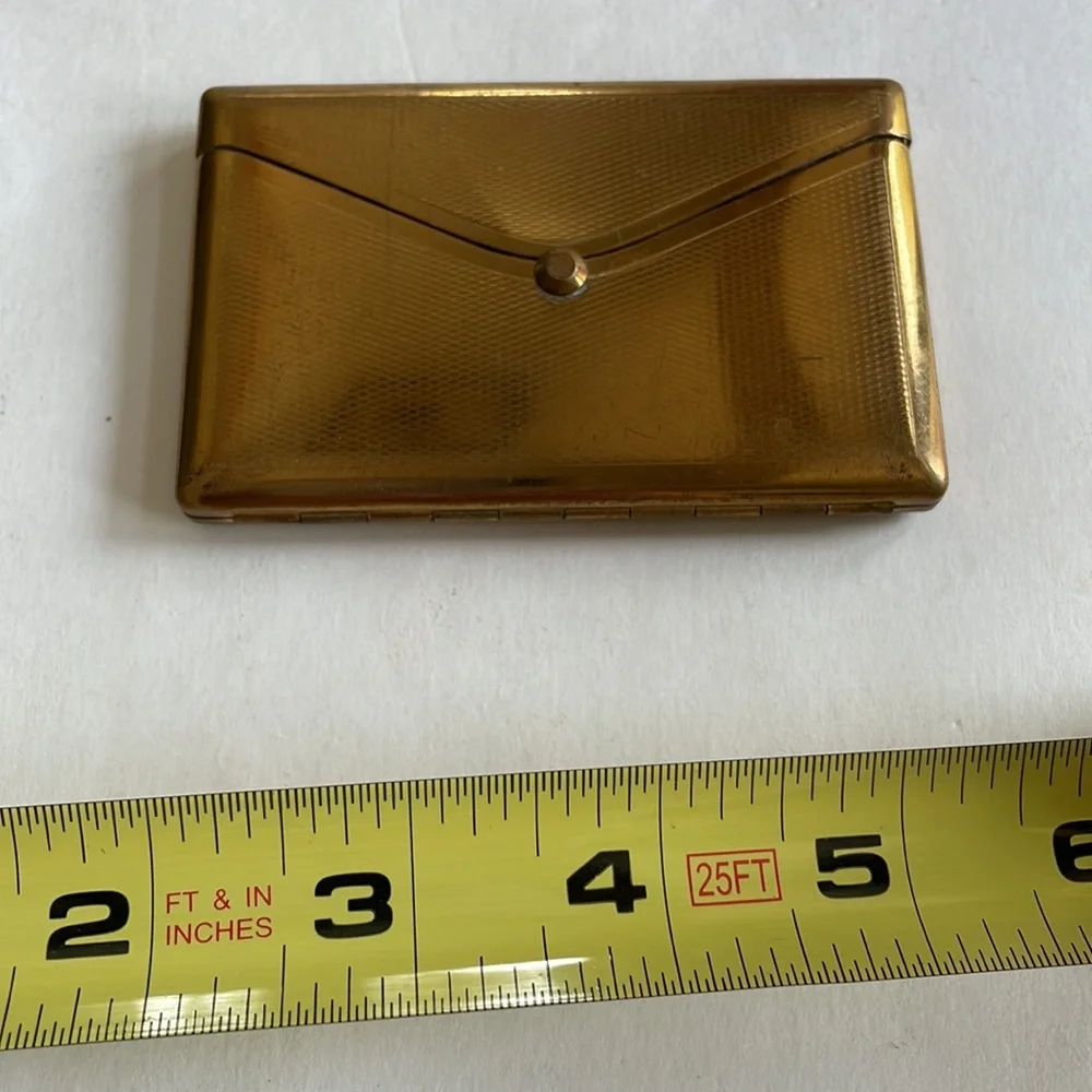 Vintage powder compact case gold tone metal mirror